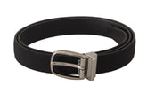 Dolce & Gabbana Black Calf Canvas Silver Tone Logo Metal Belt - Belts
