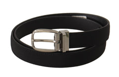 Dolce & Gabbana Black Calf Canvas Silver Tone Logo Metal Belt - Belts