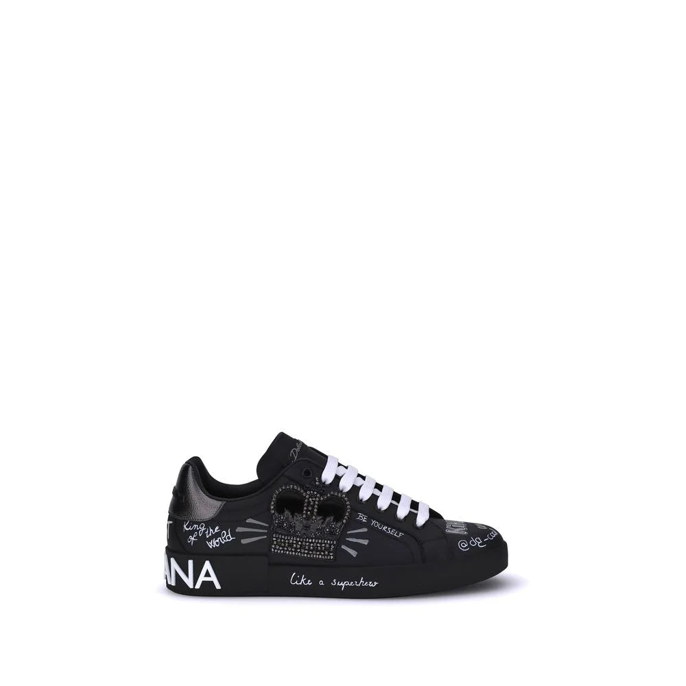 Dolce & Gabbana Black Calf Leather Bos Taurus Athletic Sneakers - EU42/US9