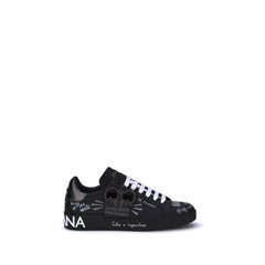 Dolce & Gabbana Black Calf Leather Bos Taurus Athletic Sneakers - EU42/US9