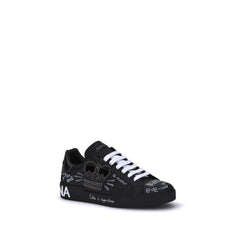 Dolce & Gabbana Black Calf Leather Bos Taurus Athletic Sneakers - EU42/US9