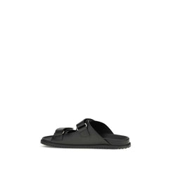 Dolce & Gabbana Black Calf Leather Bos Taurus Flat Sandals