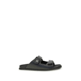 Dolce & Gabbana Black Calf Leather Bos Taurus Flat Sandals