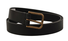 Dolce & Gabbana Black Calf Leather Brass Logo Engraved Buckle Belt - 90 cm / 36 Inches - Belts