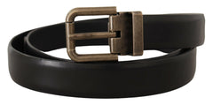 Dolce & Gabbana Black Calf Leather Brushed Brass Box Buckle Belt - 90 cm / 36 Inches - Belts