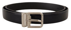 Dolce & Gabbana Black Calf Leather Classic Logo Metal Buckle Belt - 100 cm / 40 Inches - Belts