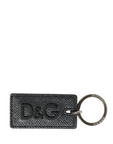 Dolce & Gabbana Black Calf Leather D&G Logo Metal Ring Keyring Keychain
