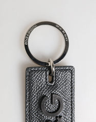 Dolce & Gabbana Black Calf Leather D&G Logo Metal Ring Keyring Keychain
