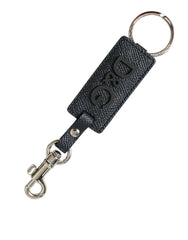 Dolce & Gabbana Black Calf Leather DG Logo Silver Brass Keyring Keychain - Keychains