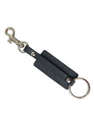 Dolce & Gabbana Black Calf Leather DG Logo Silver Brass Keyring Keychain - Keychains