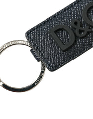 Dolce & Gabbana Black Calf Leather DG Logo Silver Brass Keyring Keychain - Keychains
