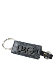 Dolce & Gabbana Black Calf Leather DG Logo Silver Brass Keyring Keychain - Keychains