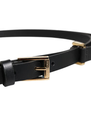 Dolce & Gabbana Black Calf Leather Gold Metal Buckle Belt - Belts