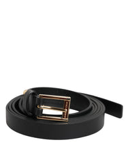 Dolce & Gabbana Black Calf Leather Gold Metal Buckle Belt - Belts