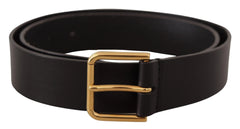 Dolce & Gabbana Black Calf Leather Gold Tone Logo Metal Buckle Belt - 85 cm / 34 Inches