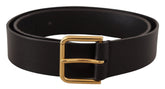 Dolce & Gabbana Black Calf Leather Gold Tone Logo Metal Buckle Belt - 85 cm / 34 Inches - Belts