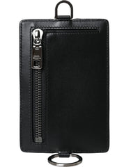 Dolce & Gabbana Black Calf Leather Lanyard Logo Card Holder Men Wallet - Neck Pouches