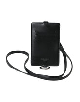 Dolce & Gabbana Black Calf Leather Lanyard Logo Card Holder Men Wallet - Neck Pouches
