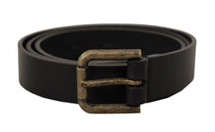 Dolce & Gabbana Black Calf Leather Logo Brass Metal Buckle Belt - 90 cm / 36 Inches - Belts