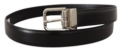 Dolce & Gabbana Black Calf Leather Logo Engraved Metal Buckle Belt - 75 cm / 29,5 Inches - Belts