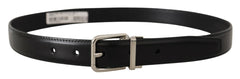Dolce & Gabbana Black Calf Leather Logo Engraved Metal Buckle Belt - 75 cm / 29,5 Inches - Belts