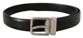 Dolce & Gabbana Black Calf Leather Logo Engraved Metal Buckle Belt - 75 cm / 29,5 Inches - Belts