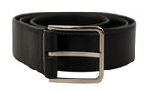 Dolce & Gabbana Black Calf Leather Logo Engraved Metal Buckle Belt - 85 cm / 34 Inches - Belts