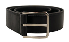 Dolce & Gabbana Black Calf Leather Logo Engraved Metal Buckle Belt - 85 cm / 34 Inches - Belts