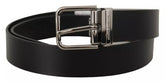 Dolce & Gabbana Black Calf Leather Logo Engraved Metal Buckle Belt - 85 cm / 34 Inches - Belts