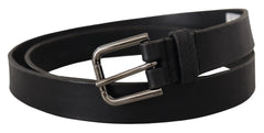Dolce & Gabbana Black Calf Leather Logo Engraved Metal Buckle Belt - 90 cm / 36 Inches - Belts