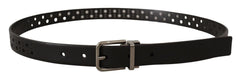 Dolce & Gabbana Black Calf Leather Perforated Metal Buckle Belt - 90 cm / 36 Inches - Belts