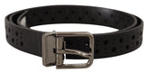 Dolce & Gabbana Black Calf Leather Perforated Metal Buckle Belt - 90 cm / 36 Inches - Belts
