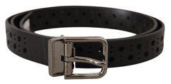 Dolce & Gabbana Black Calf Leather Perforated Metal Buckle Belt - 90 cm / 36 Inches - Belts