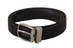 Dolce & Gabbana Black Calf Leather Silver Logo Metal Buckle Belt - 80 cm / 32 Inches - Belts
