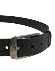 Dolce & Gabbana Black Calf Leather Silver Metal Buckle Belt - 115 cm / 46 Inches