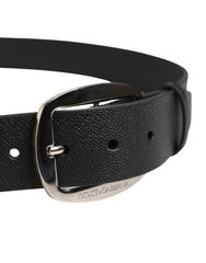 Dolce & Gabbana Black Calf Leather Silver Metal Buckle Belt - 115 cm / 46 Inches