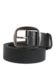 Dolce & Gabbana Black Calf Leather Silver Metal Buckle Belt - 115 cm / 46 Inches