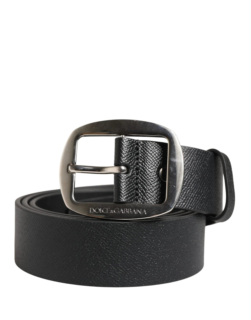 Dolce & Gabbana Black Calf Leather Silver Metal Buckle Belt - 115 cm / 46 Inches