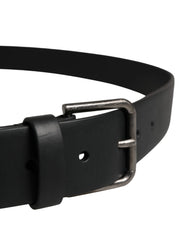 Dolce & Gabbana Black Calf Leather Silver Metal Buckle Belt