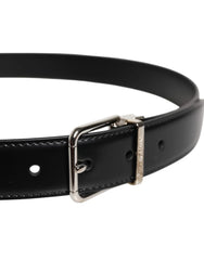 Dolce & Gabbana Black Calf Leather Silver Metal Buckle Belt - 95 cm / 38 Inches - Belts