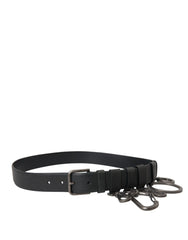 Dolce & Gabbana Black Calf Leather Silver Metal Buckle Belt - Belts