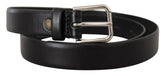 Dolce & Gabbana Black Calf Leather Silver Tone Logo Buckle Belt - 80 cm / 32 Inches - Belts