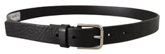 Dolce & Gabbana Black Calf Leather Silver Tone Logo Metal Buckle Belt - 80 cm / 32 Inches - Belts