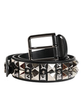 Dolce & Gabbana Black Calf Leather Studded Silver Buckle Belt - Belts
