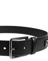 Dolce & Gabbana Black Calf Leather Studded Silver Buckle Belt - Belts
