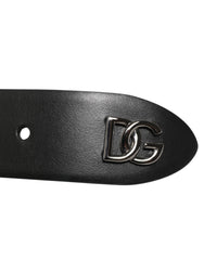 Dolce & Gabbana Black Calf Leather Studded Silver Buckle Belt - Belts