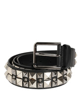 Dolce & Gabbana Black Calf Leather Studded Silver Buckle Belt - Belts