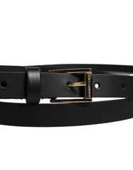 Dolce & Gabbana Black Calfskin Classic Metal Logo Buckle Belt - Belts