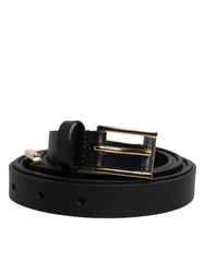 Dolce & Gabbana Black Calfskin Classic Metal Logo Buckle Belt - Belts