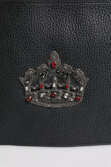Dolce & Gabbana Black Calfskin Crown Embellished Clutch Pouch Bag - Clutch Bags